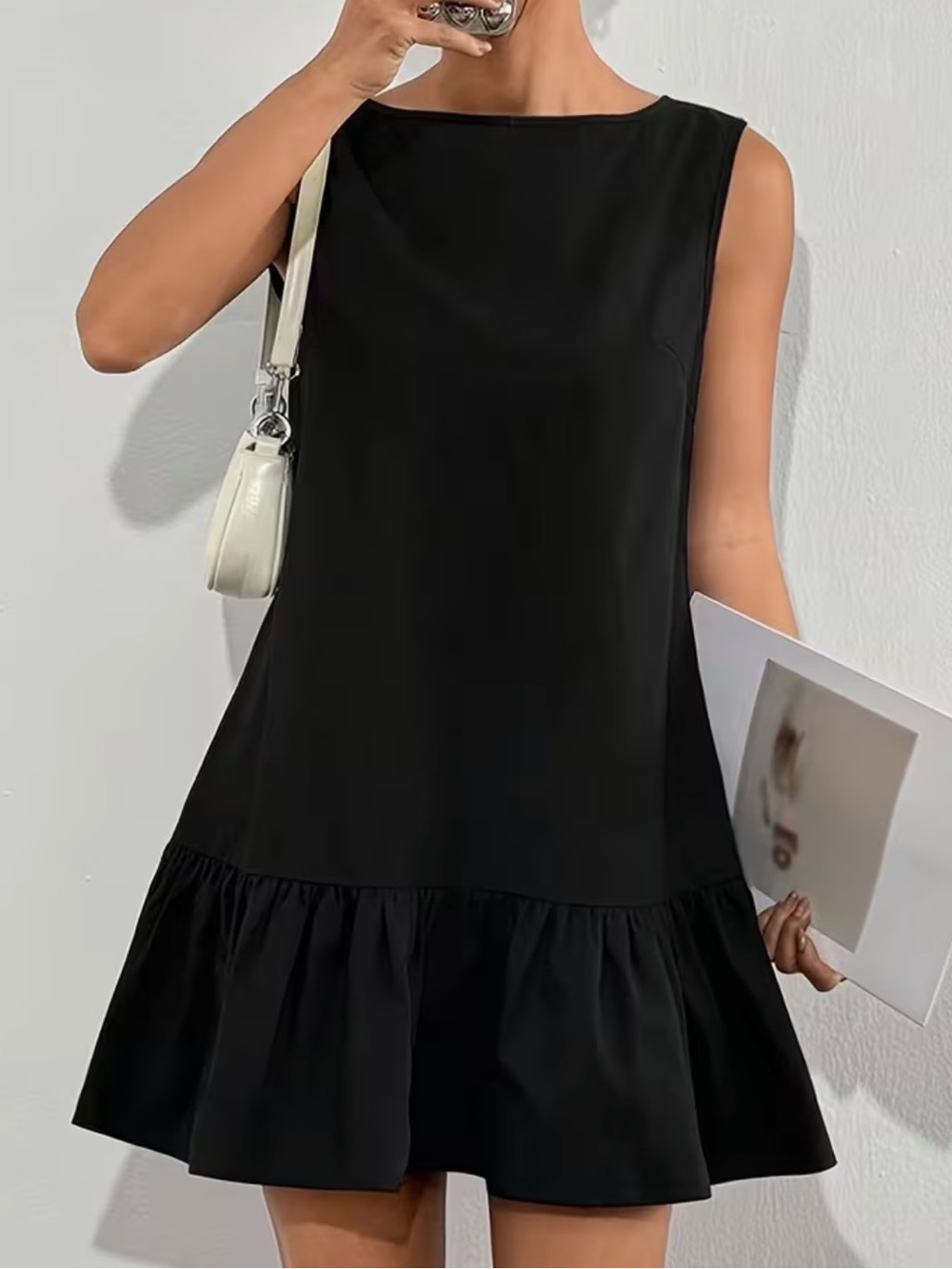 Sleeveless Black Ruffle-Hem Dress - Classic Women's Mini